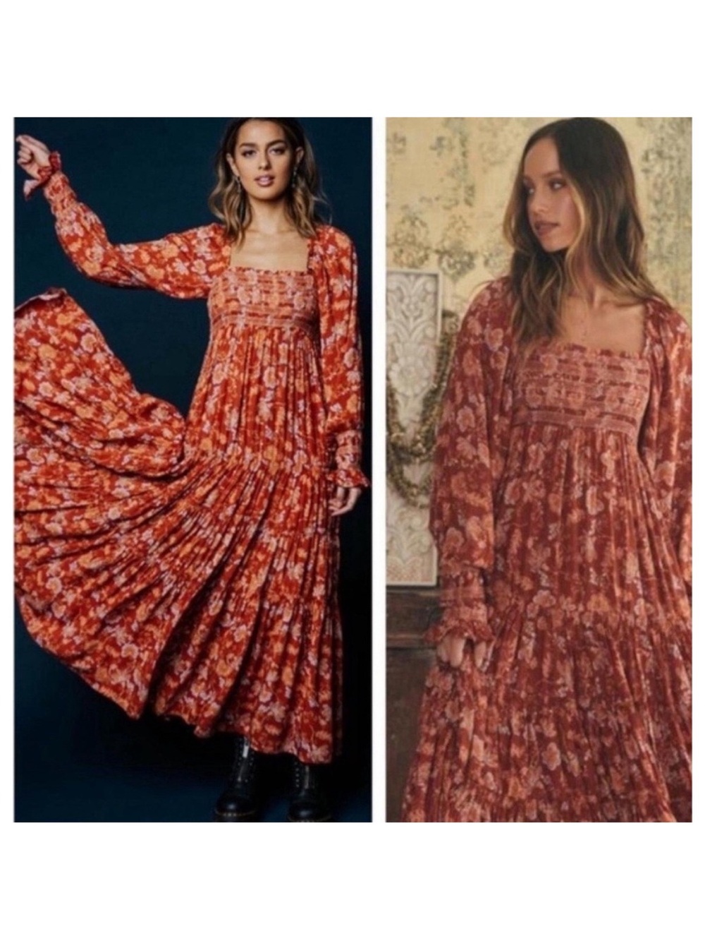 Free People Rust Floral Smocked Maxi Dress